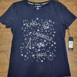Women Karl Lagerfeld Short Sleeve T-Shirt, Navy, Small